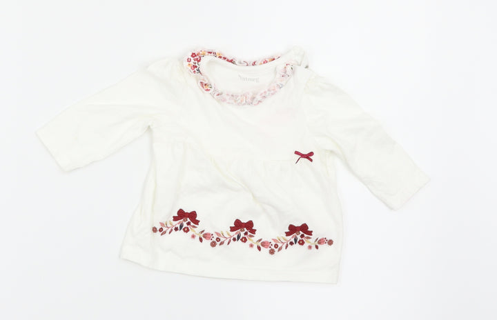 Nutmeg Girls White Floral Basic T-Shirt Size 3-6 Months