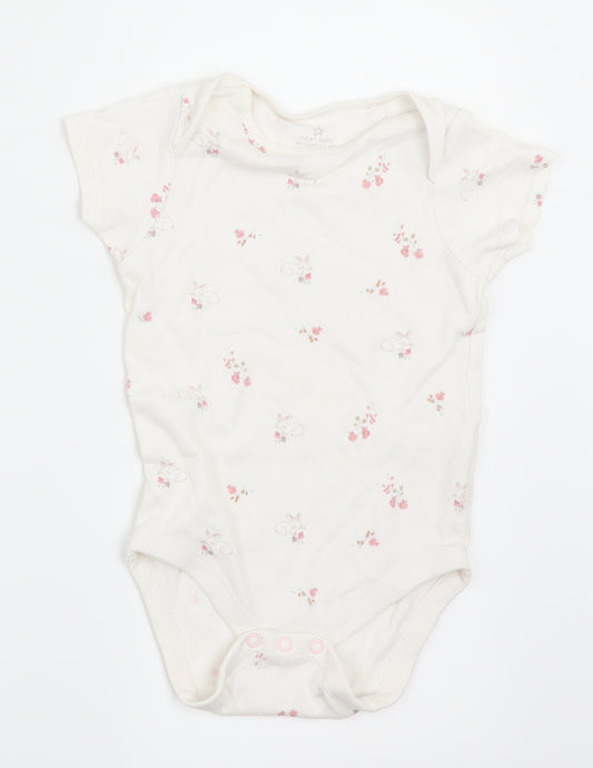 Front view of Next girls’ white animal print babygrow one-piece, size 12-18, months