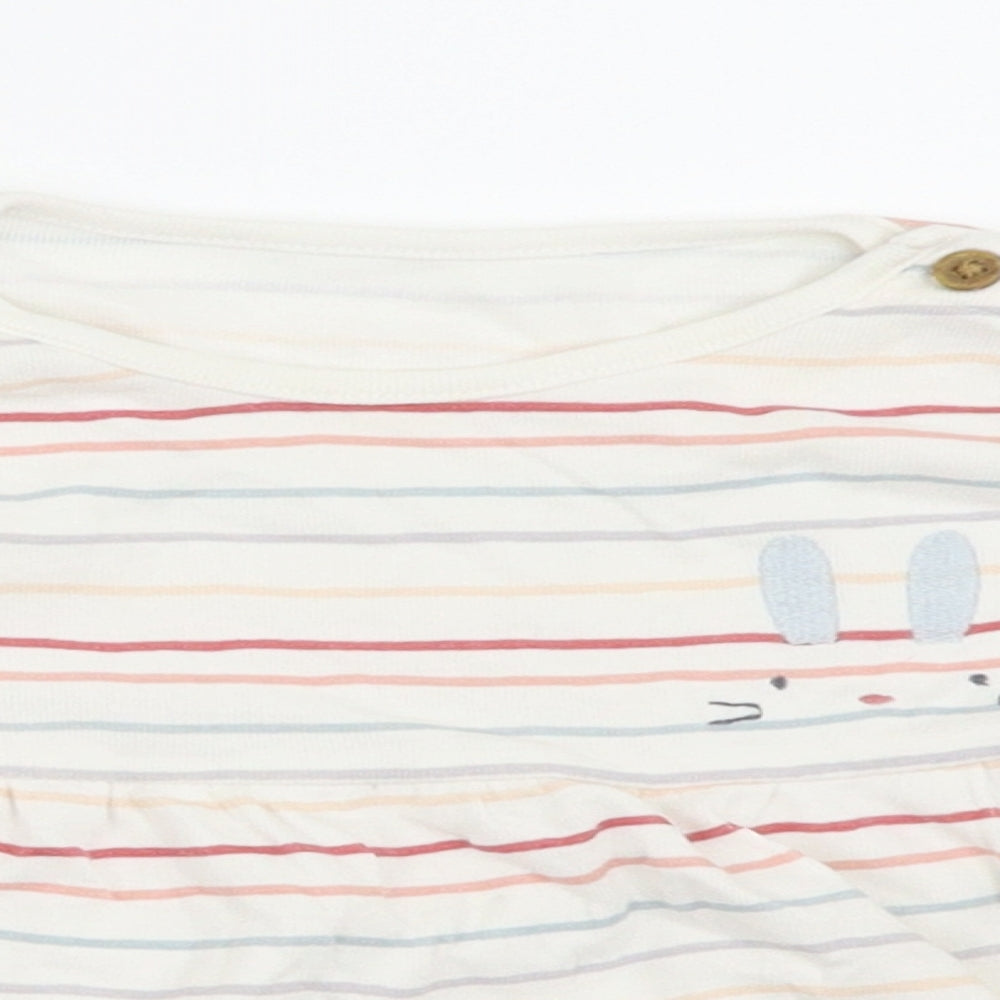 M&S Girls White Striped  Basic Blouse Size 12-18 Months