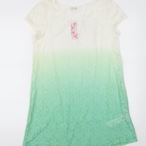 Happy Holly Womens Green Floral  Basic T-Shirt Size 8  - Green Ombre
