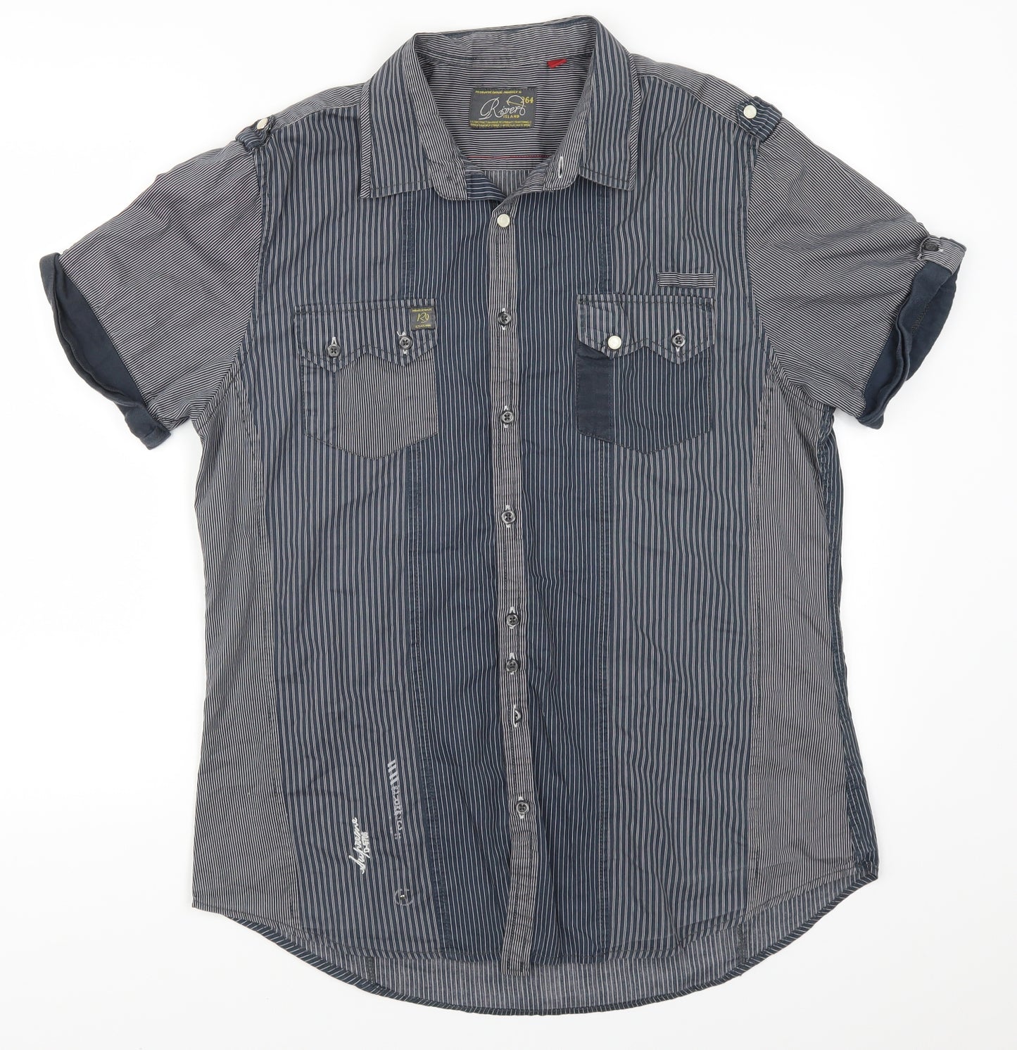 Ricer island Mens Blue Striped   Button-Up Size L