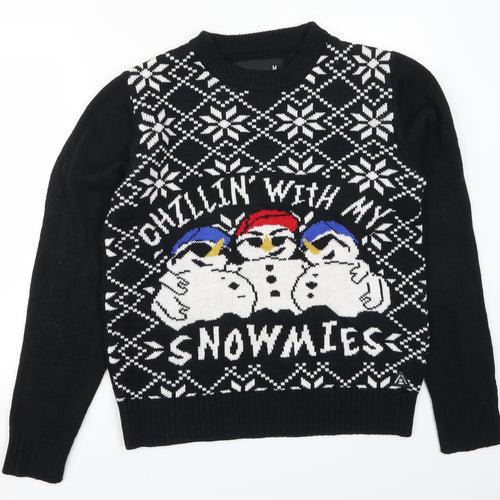 American Stitch Mens Black   Pullover Jumper Size M  - Chillin With My Snowmies