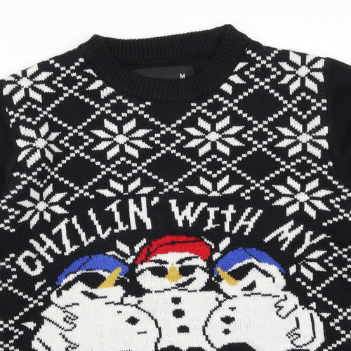 American Stitch Mens Black   Pullover Jumper Size M  - Chillin With My Snowmies