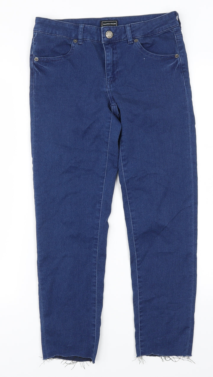 Warehouse Womens Blue Denim Skinny Jeans Size 10 L25 in - Distressed Hem