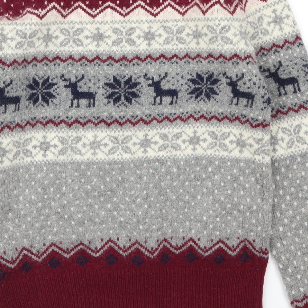 Atmosphere Womens Red Fair Isle  Pullover Jumper Size 8  - Grey Christmas Print