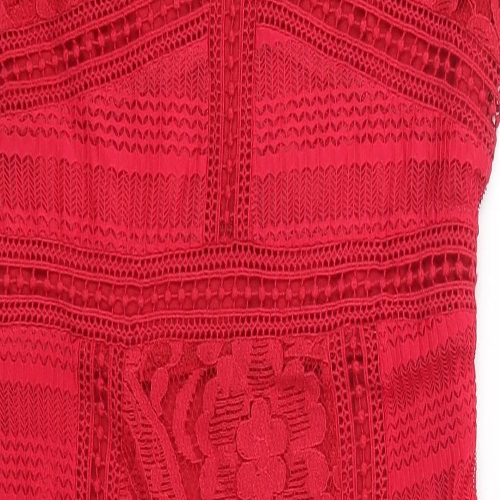 New Look Womens Red Geometric Lace Mini  Size 8