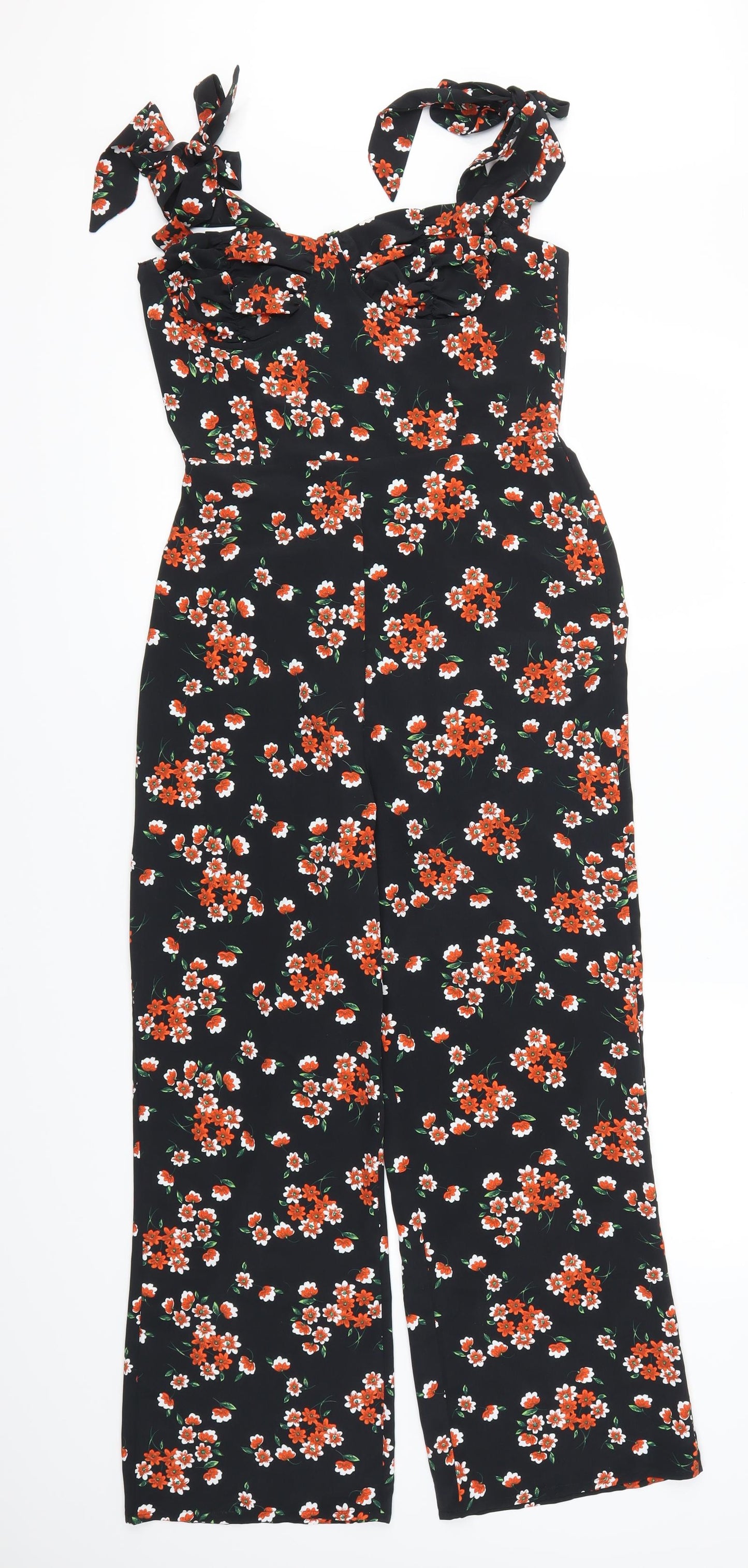 Fashion Union Womens Orange Floral  Jumpsuit One-Piece Size 8 L25 in