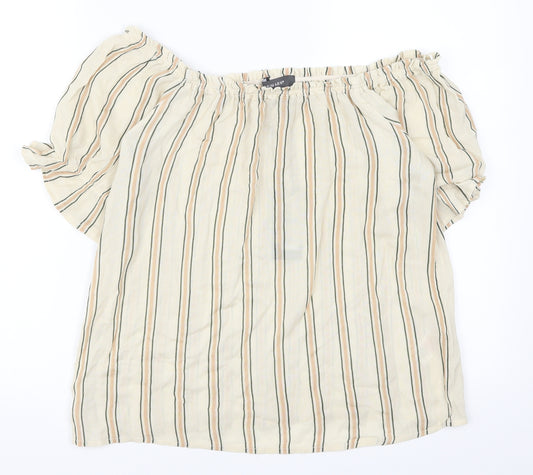 Front view of Primark women’s beige striped basic blouse, size UK 10