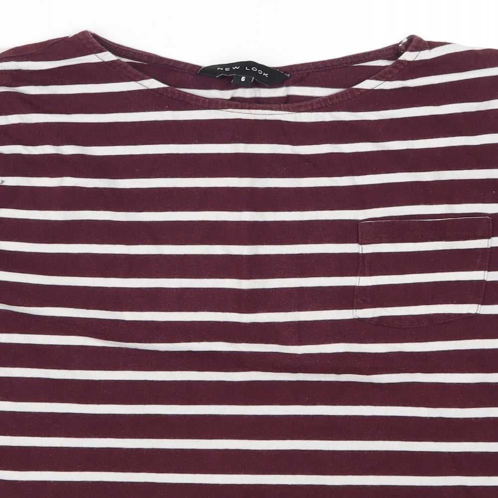 New Look Womens Purple Striped  Basic T-Shirt Size 6