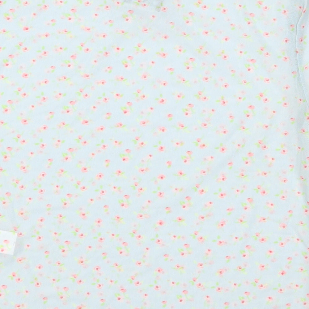 Primark Womens Blue Floral Mesh Basic T-Shirt Size 10