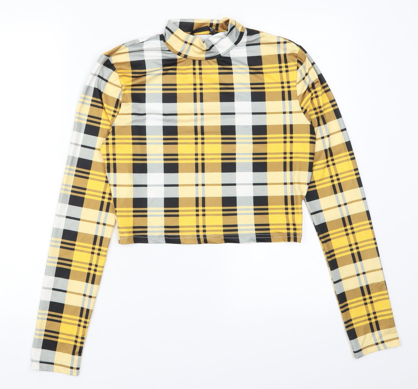 SheIn Womens Yellow Check  Cropped T-Shirt Size M