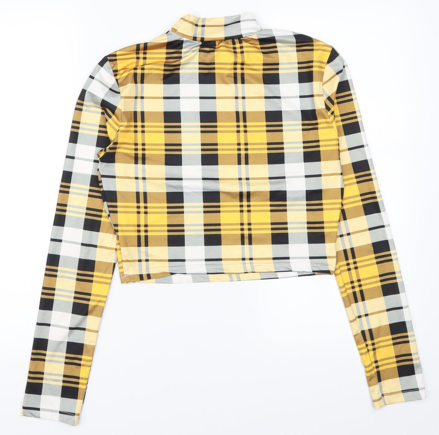 SheIn Womens Yellow Check  Cropped T-Shirt Size M