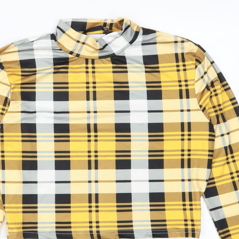 SheIn Womens Yellow Check  Cropped T-Shirt Size M