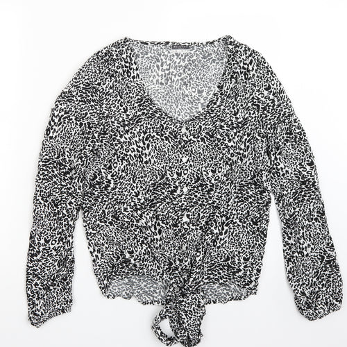 Beloved Womens White Animal Print  Basic Button-Up Size 8
