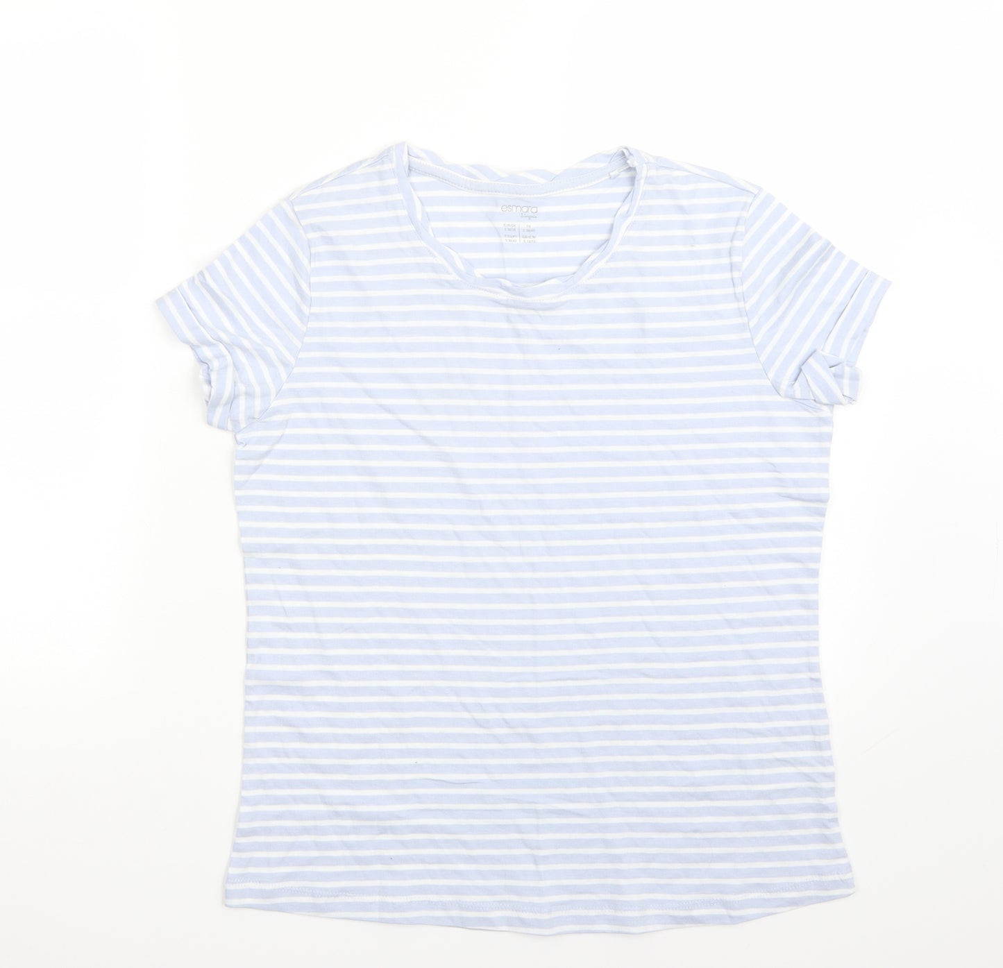 ESMARA Womens Blue Striped  Basic T-Shirt Size 12