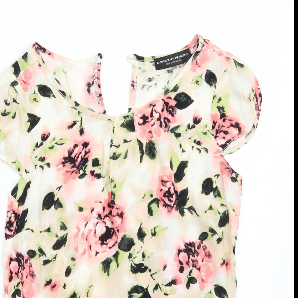 Dorothy Perkins Womens White Floral  Basic T-Shirt Size 16