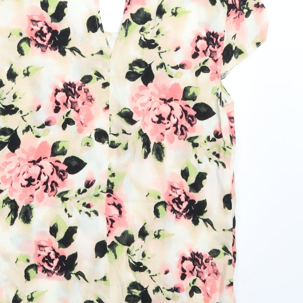 Dorothy Perkins Womens White Floral  Basic T-Shirt Size 16