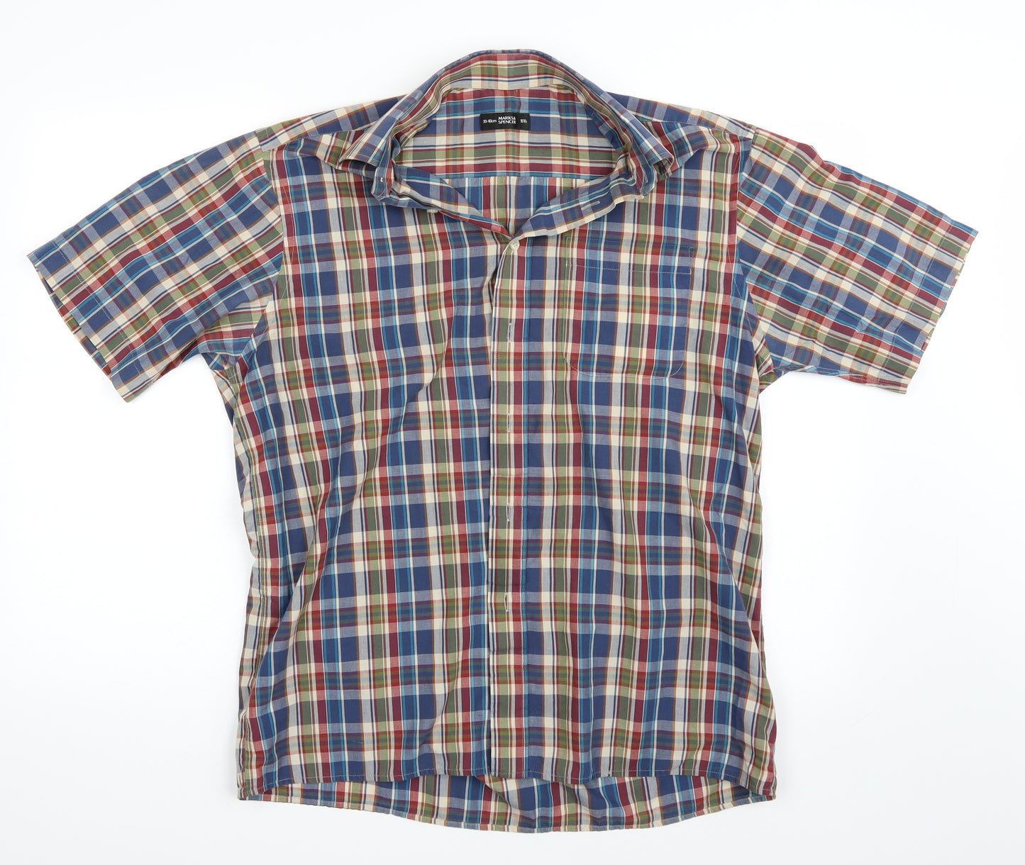 Marks and Spencer Mens Blue Check   Button-Up Size 15