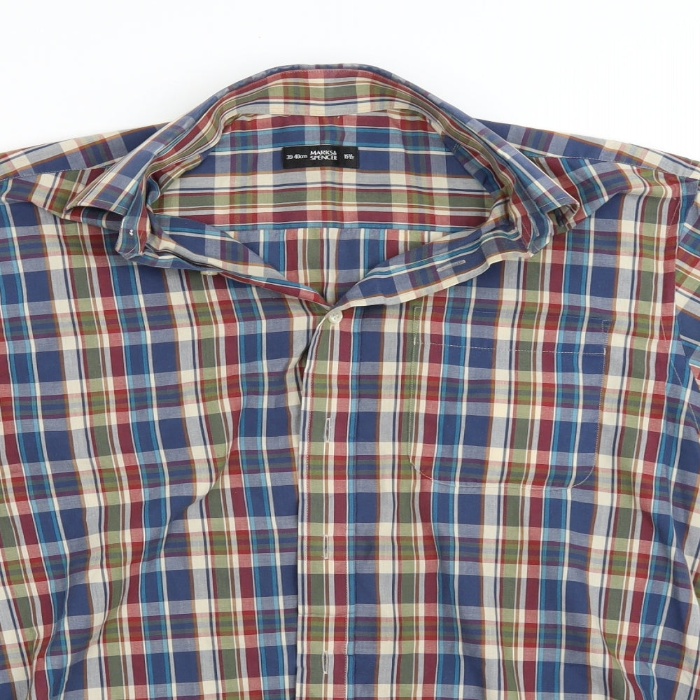 Marks and Spencer Mens Blue Check   Button-Up Size 15