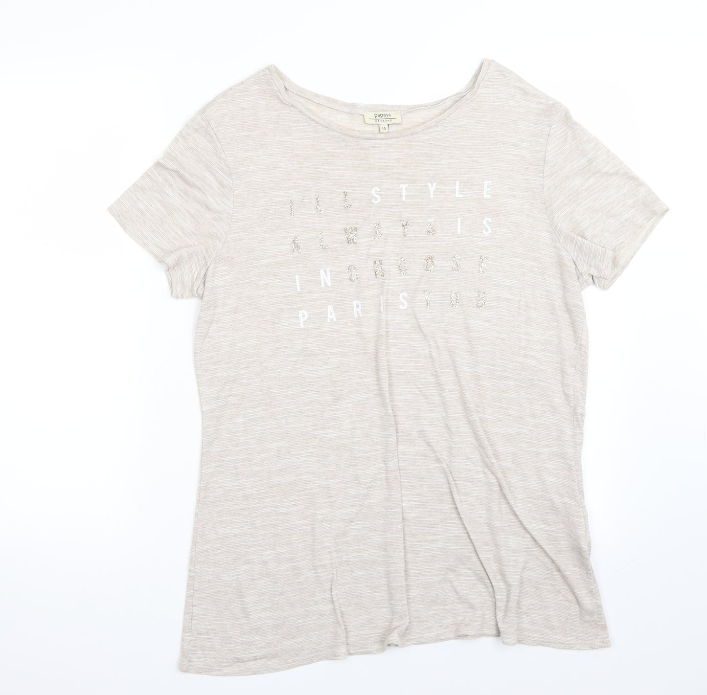 Papaya Womens Beige   Basic T-Shirt Size 14