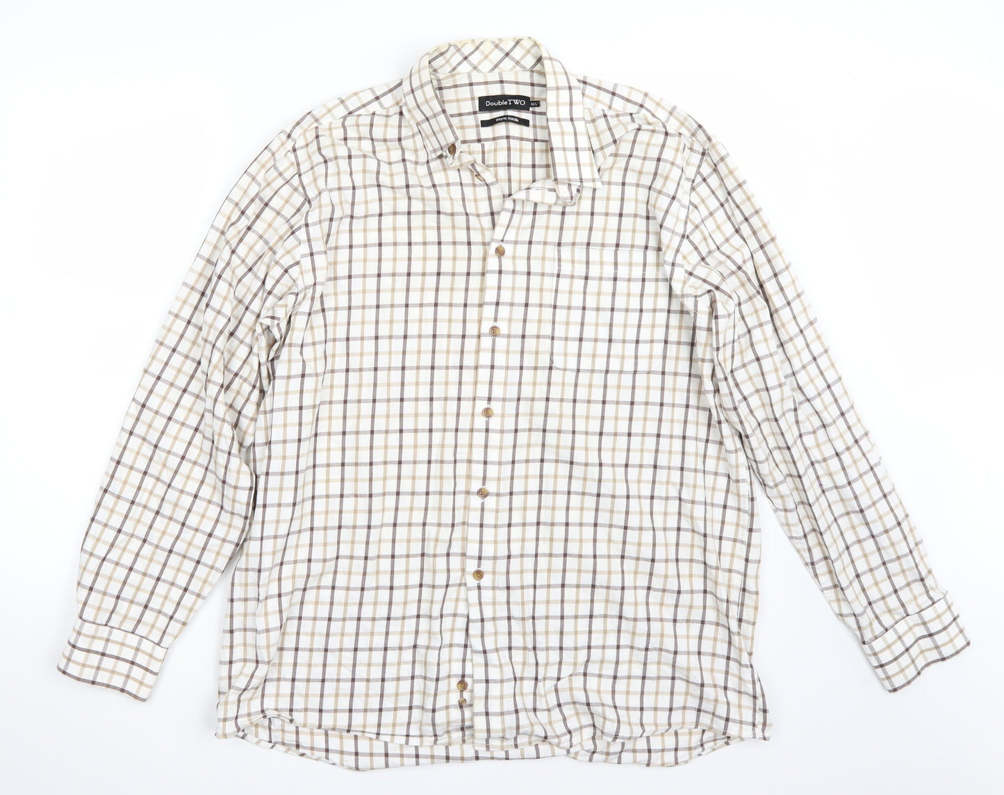 Double TWO Mens White Check   Button-Up Size 16