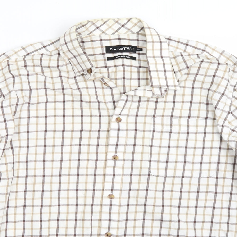 Double TWO Mens White Check   Button-Up Size 16