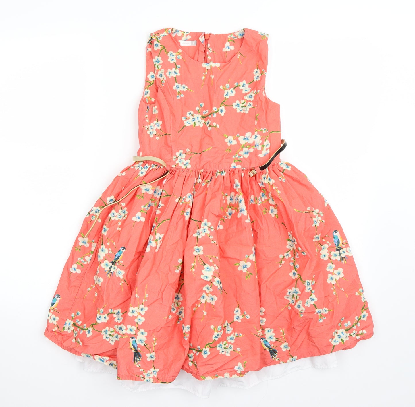 John Lewis Girls Orange Floral  A-Line  Size 8 Years