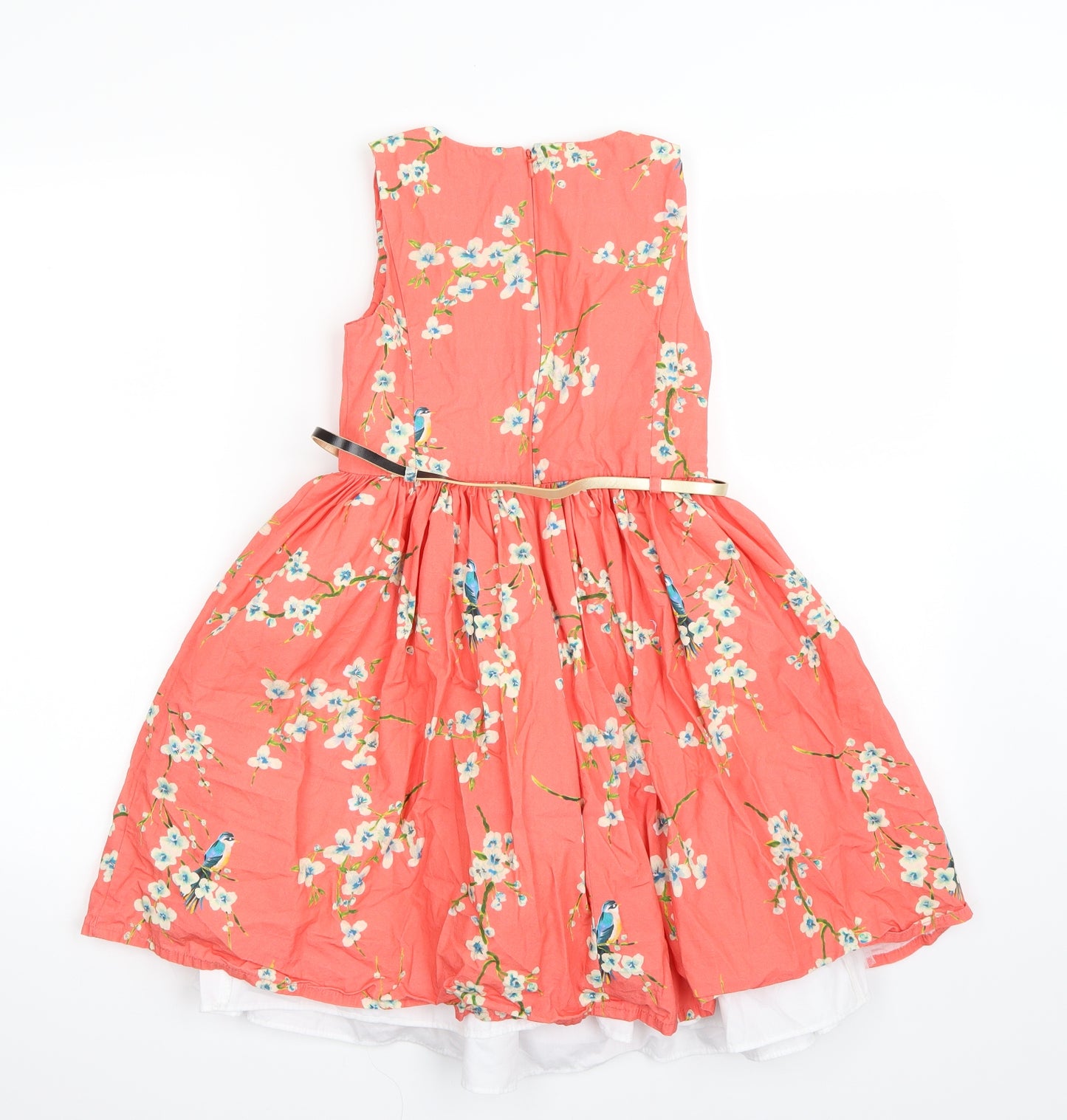 John Lewis Girls Orange Floral  A-Line  Size 8 Years