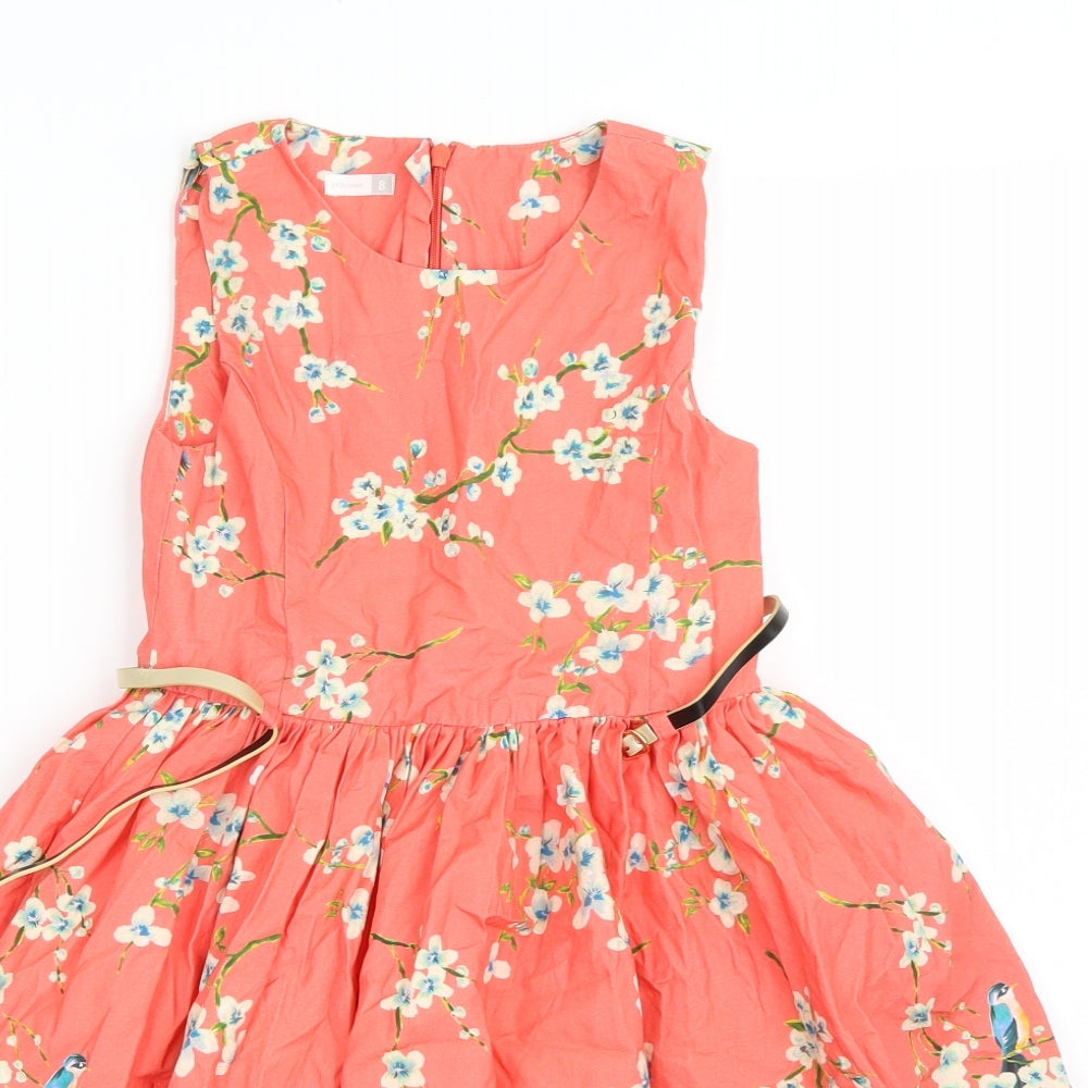 John Lewis Girls Orange Floral  A-Line  Size 8 Years