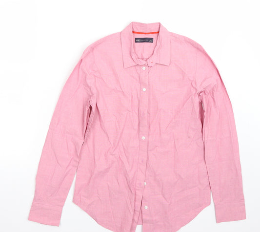 Front view of Marks & Spencer women’s red basic button-up, size UK 6