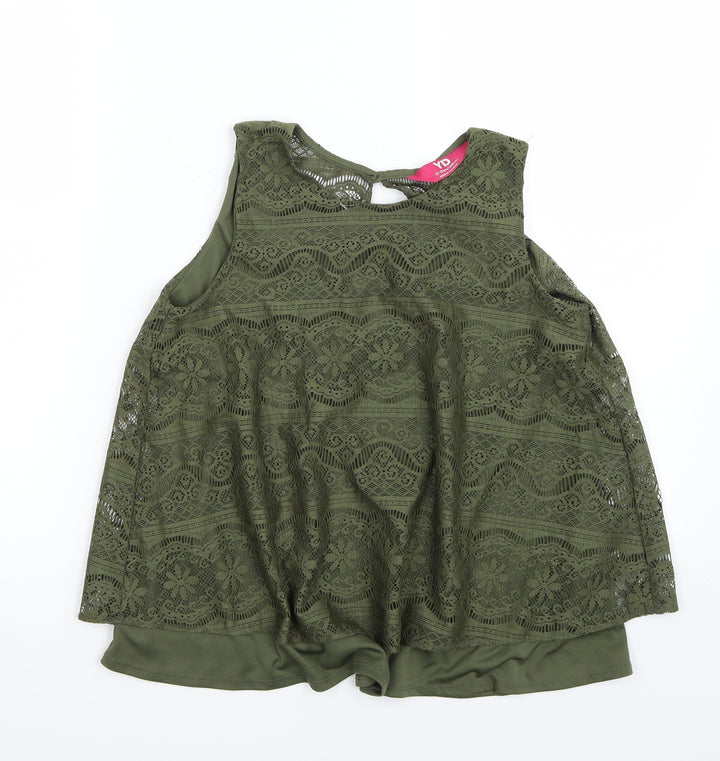 Young Dimension Girls Green Rayon Basic T-Shirt Size 13 Years