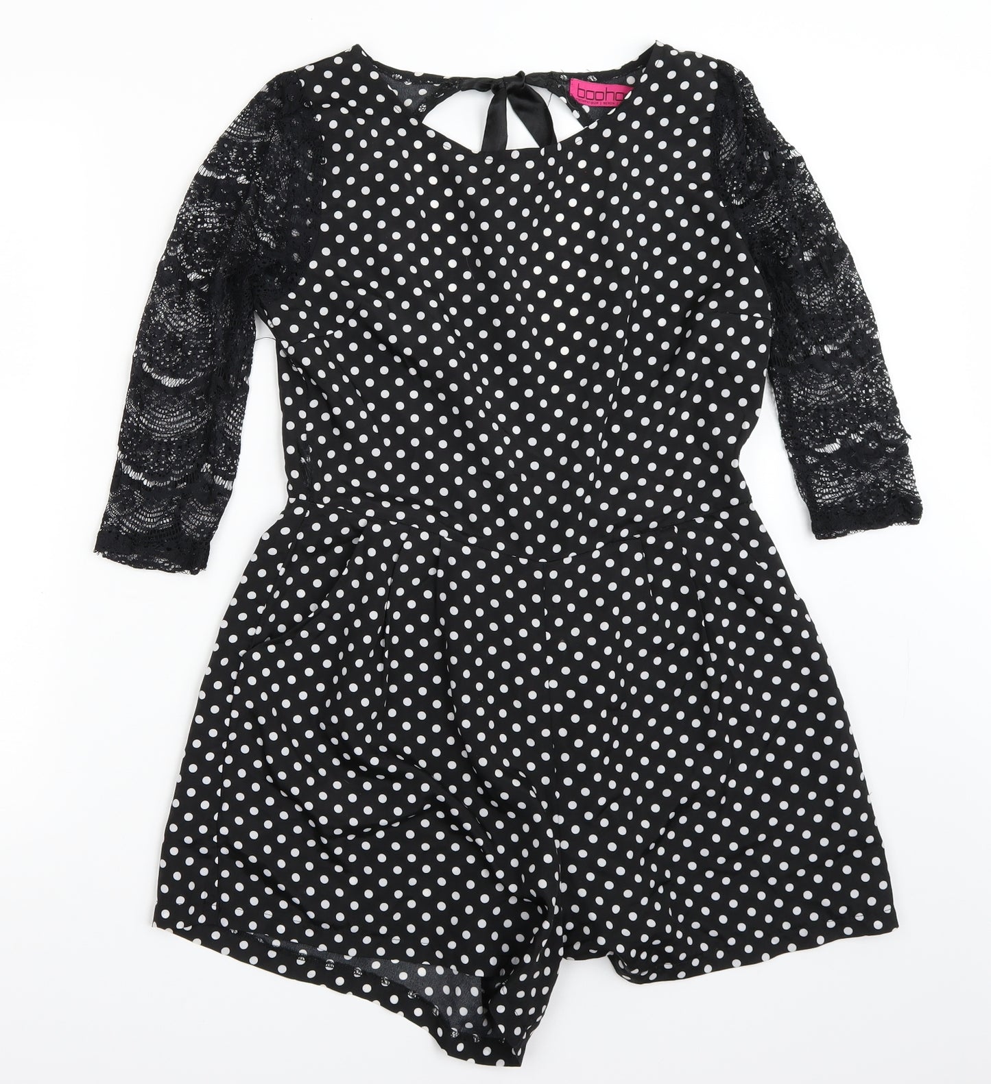 Boohoo Womens Black Polka Dot  Playsuit One-Piece Size 12