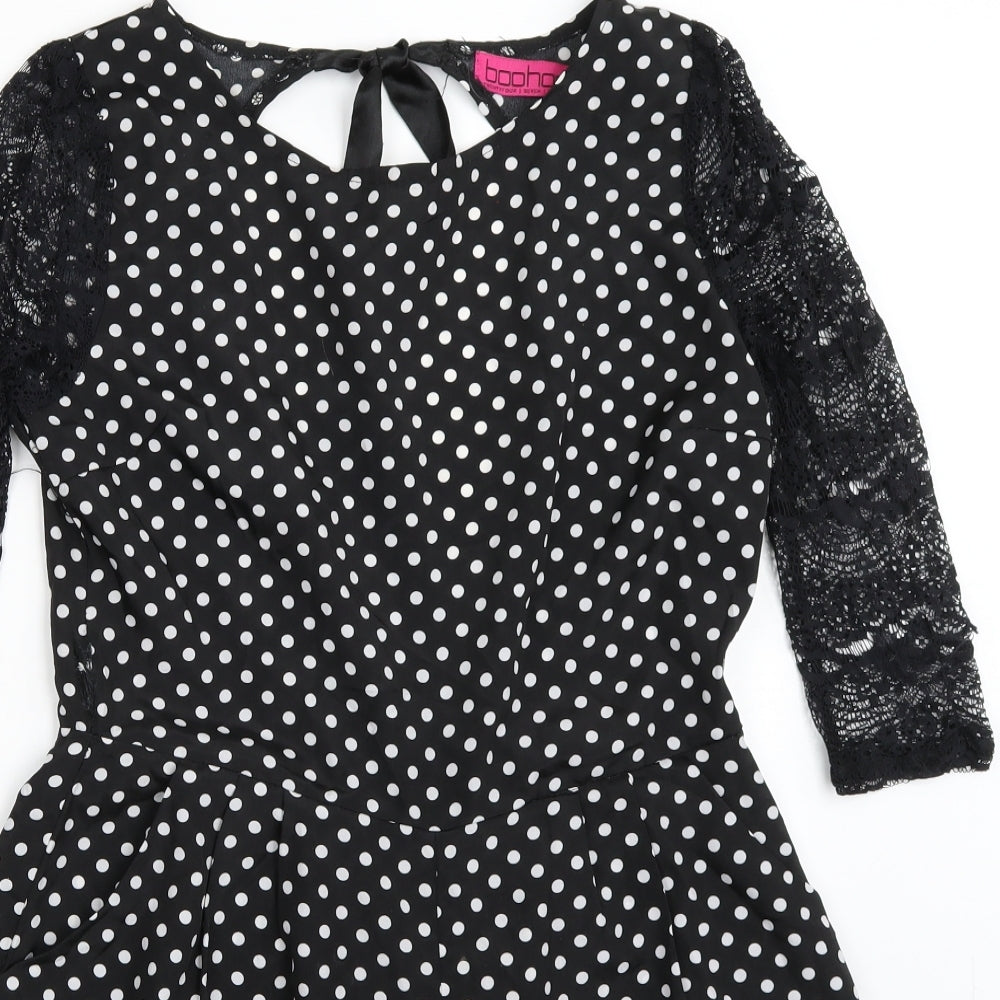 Boohoo Womens Black Polka Dot  Playsuit One-Piece Size 12