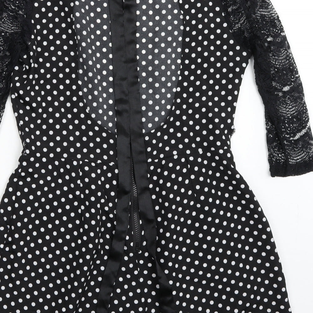 Boohoo Womens Black Polka Dot  Playsuit One-Piece Size 12