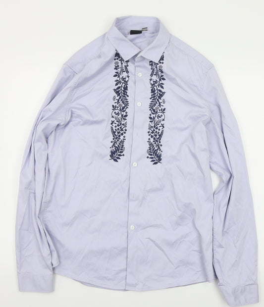 Front view of ASOS women’s blue floral basic button-up, size L