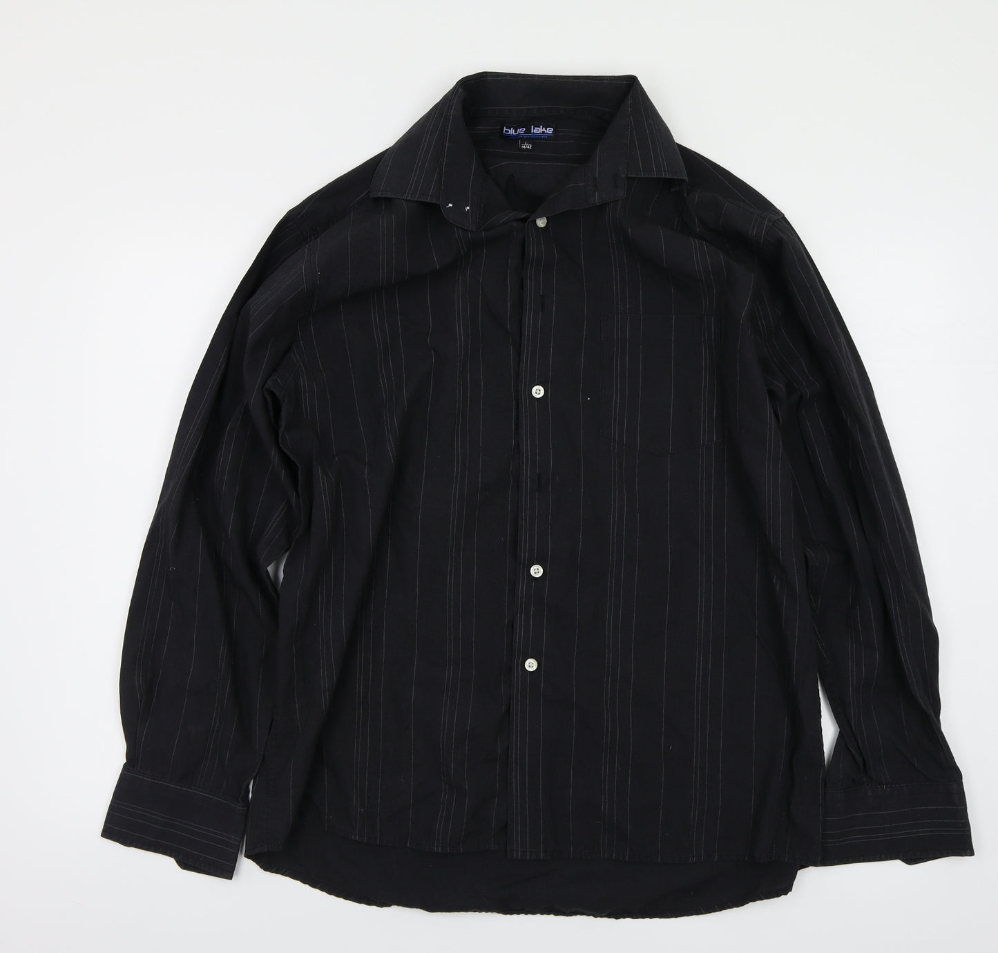 blue lake Mens Black Striped   Button-Up Size L