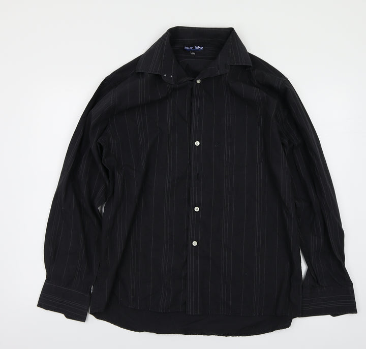 blue lake Mens Black Striped   Button-Up Size L