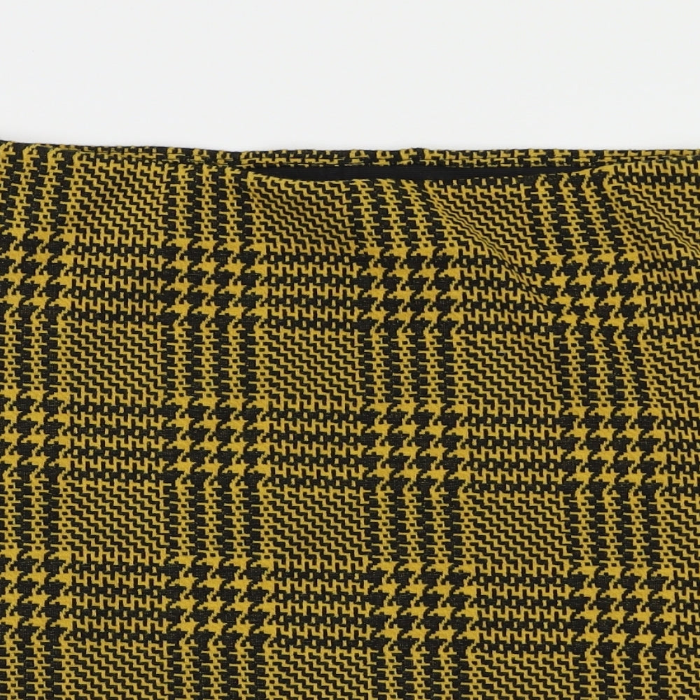 New Look Womens Yellow Check  A-Line Skirt Size 12