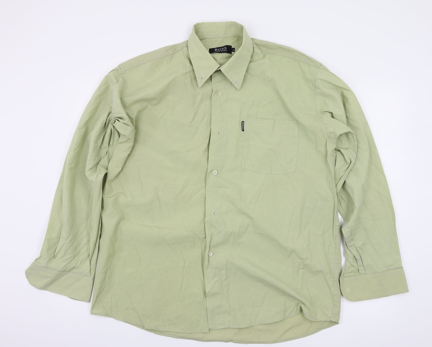 HUGO BOSS Mens Green Houndstooth   Button-Up Size L