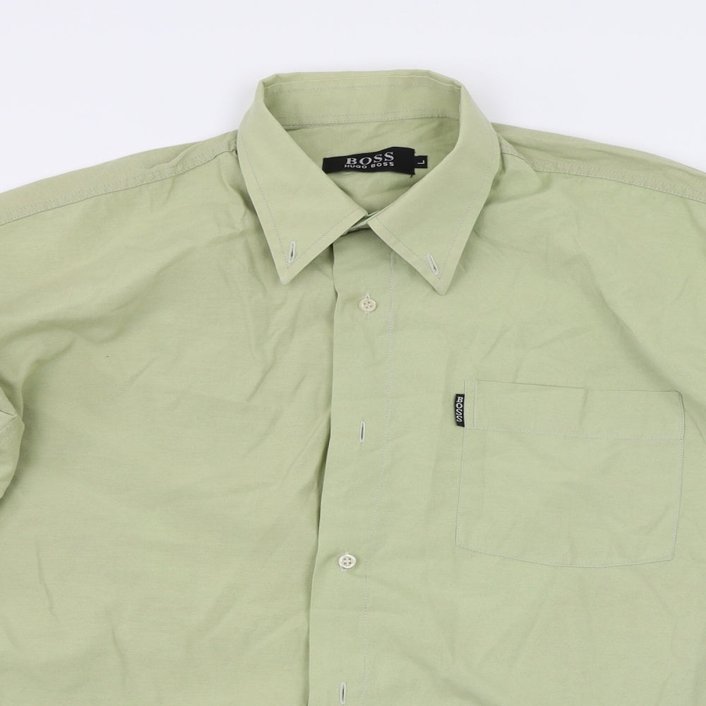 HUGO BOSS Mens Green Houndstooth   Button-Up Size L