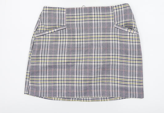 Front view of George women’s blue check a-line skirt, size UK 12