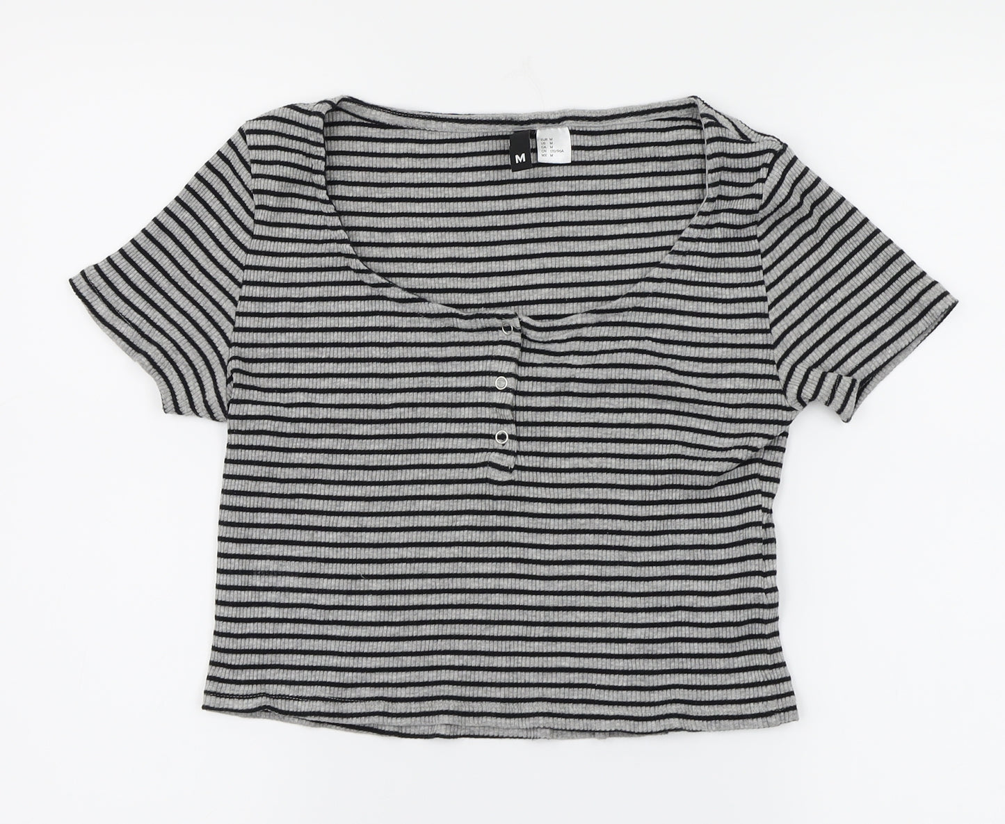 H&M Womens Grey Striped  Basic T-Shirt Size 8
