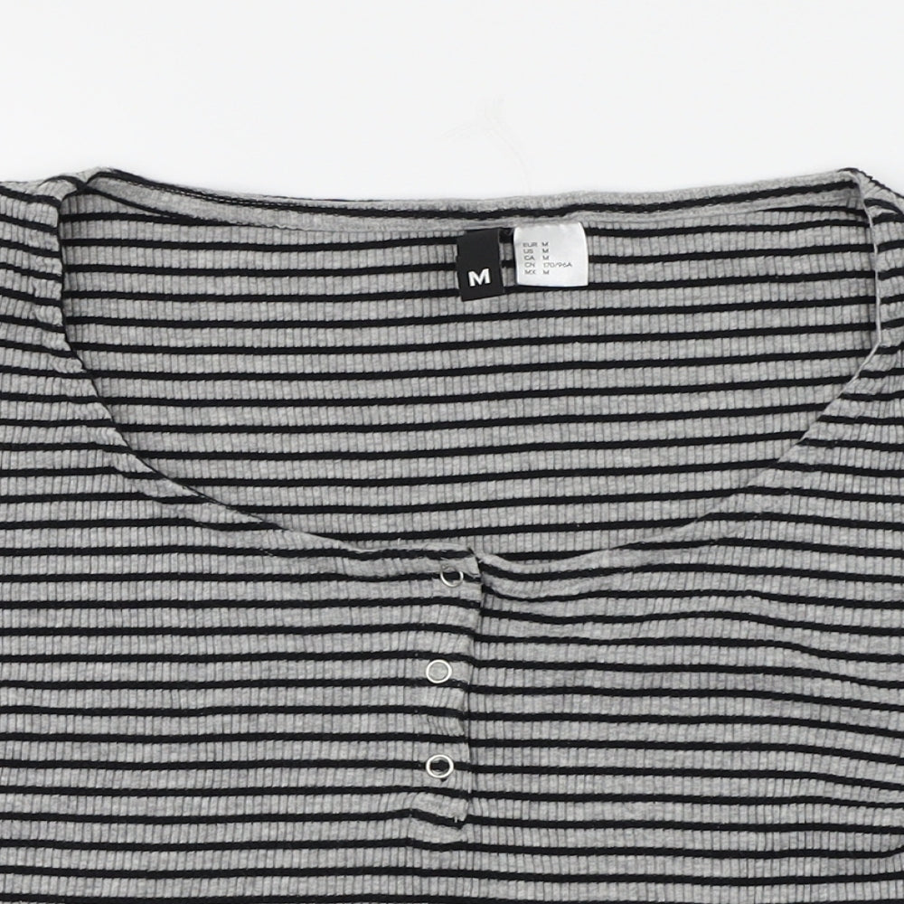 H&M Womens Grey Striped  Basic T-Shirt Size 8