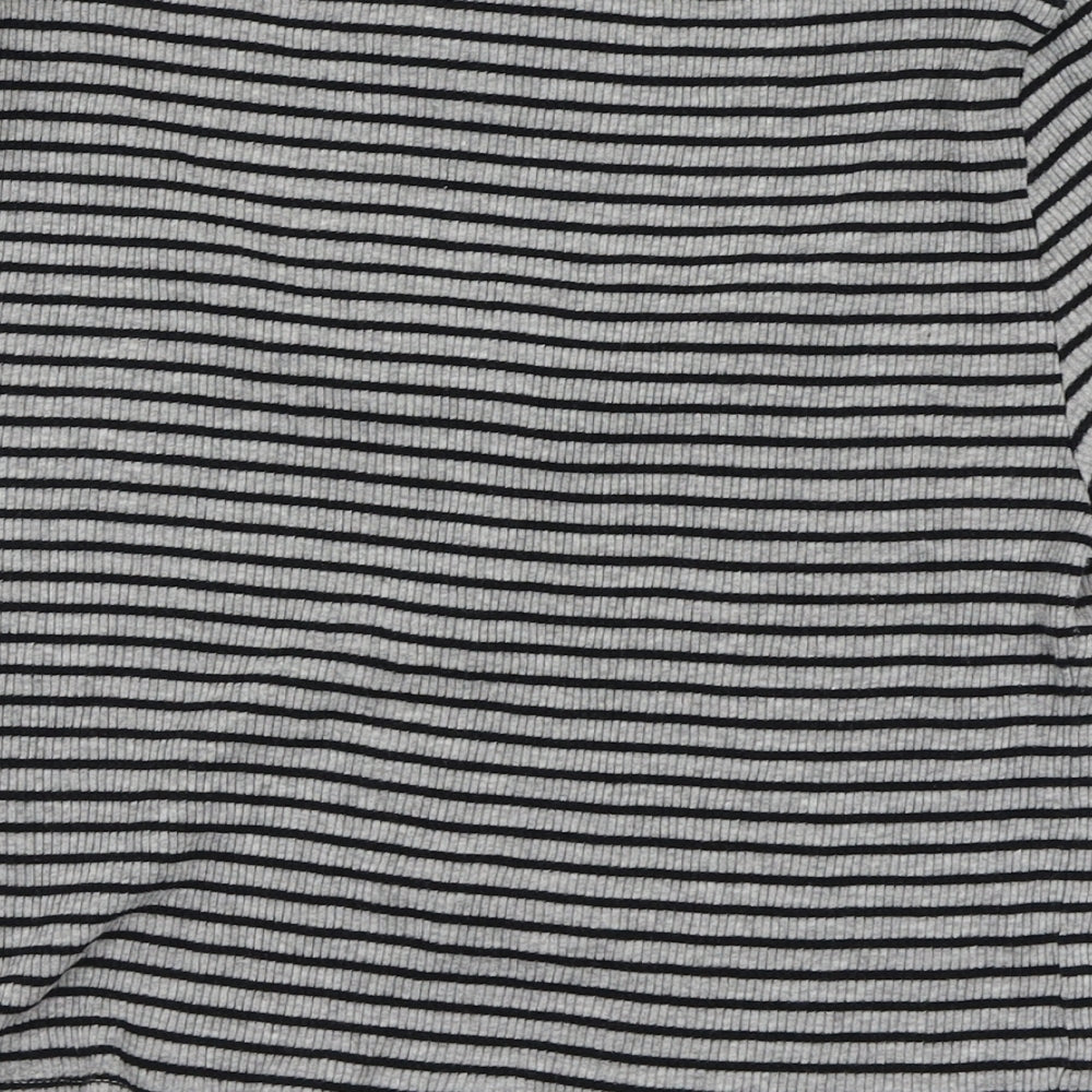 H&M Womens Grey Striped  Basic T-Shirt Size 8