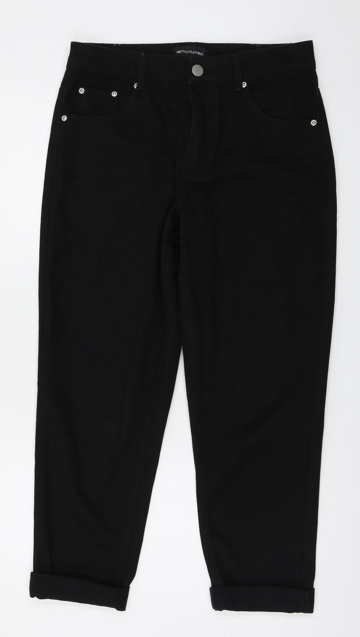 PRETTYLITTLETHING Womens Black Straight Jeans Size 10 L25 in
