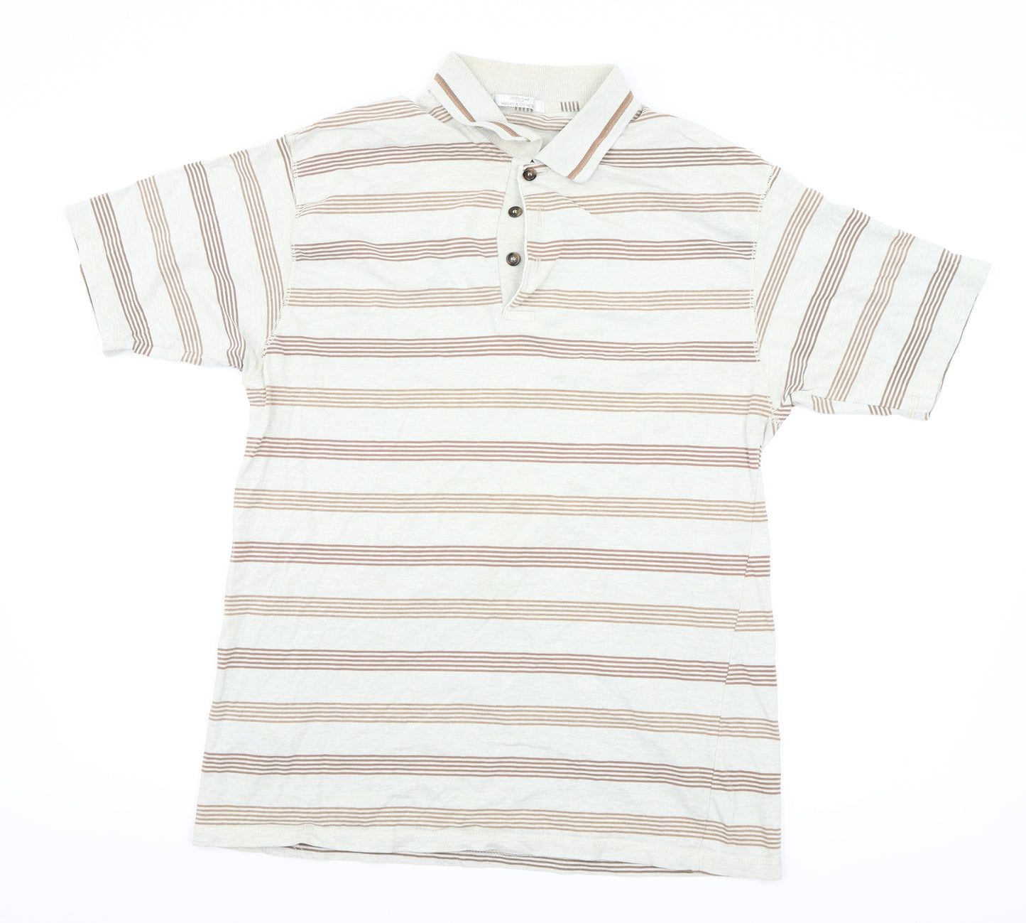 Marks and Spencer Mens Beige Striped   Polo Size M