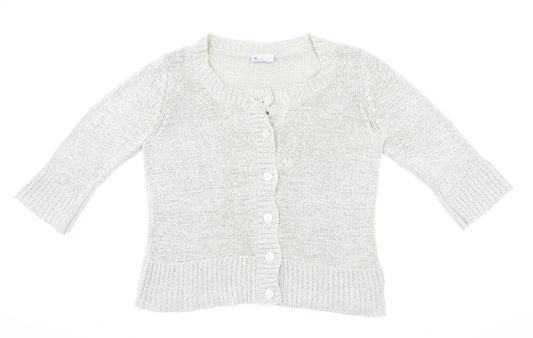 Front view of BHS women’s beige cardigan jumper, size UK 18
