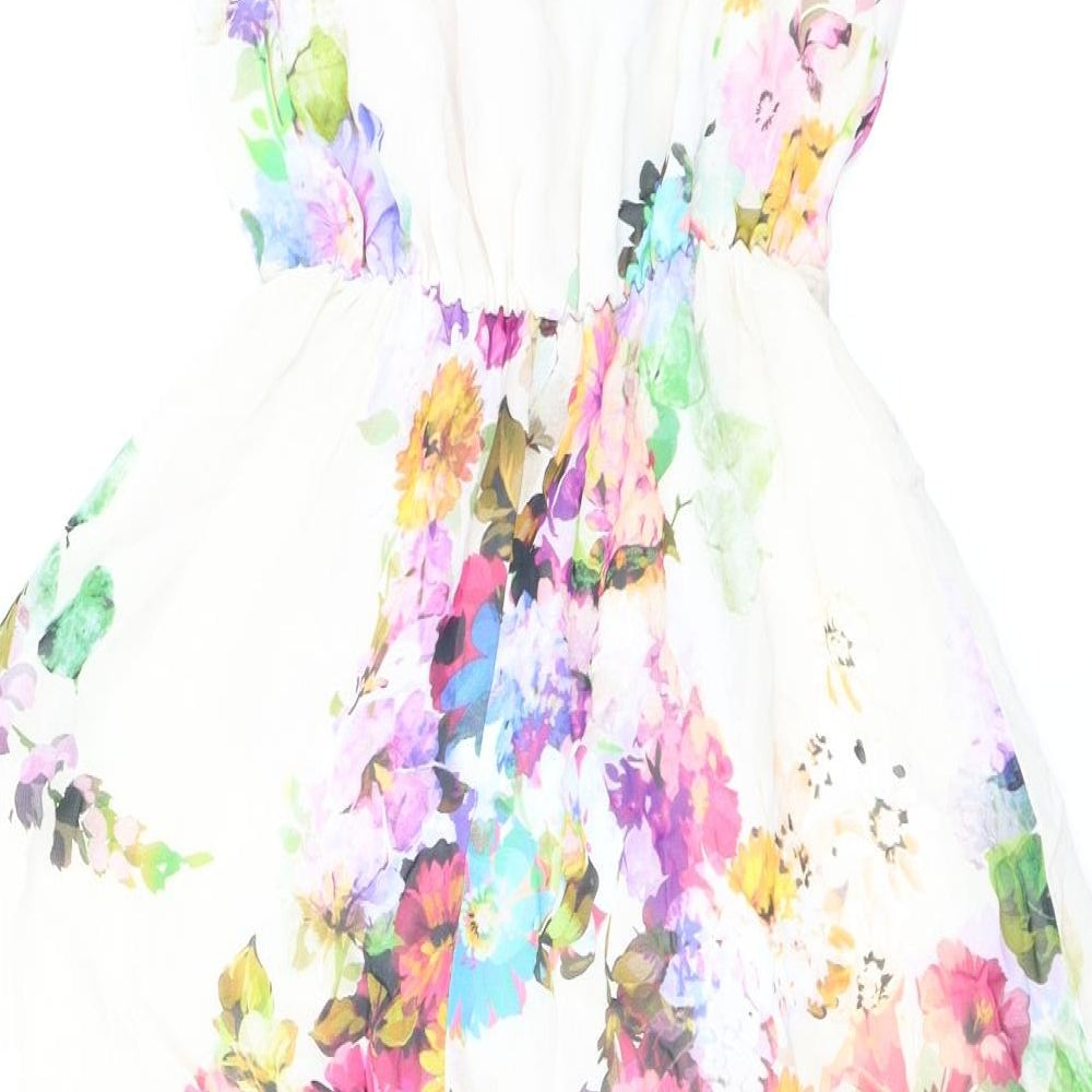Topshop Womens White Floral  A-Line  Size 6
