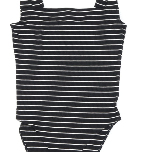 F&F Womens Black Striped  Bodysuit One-Piece Size 16