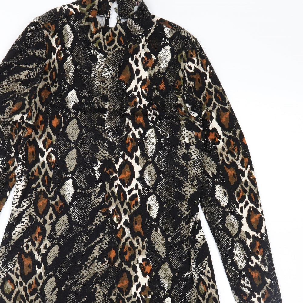Dorothy Perkins Womens Brown Animal Print Jersey A-Line  Size 8